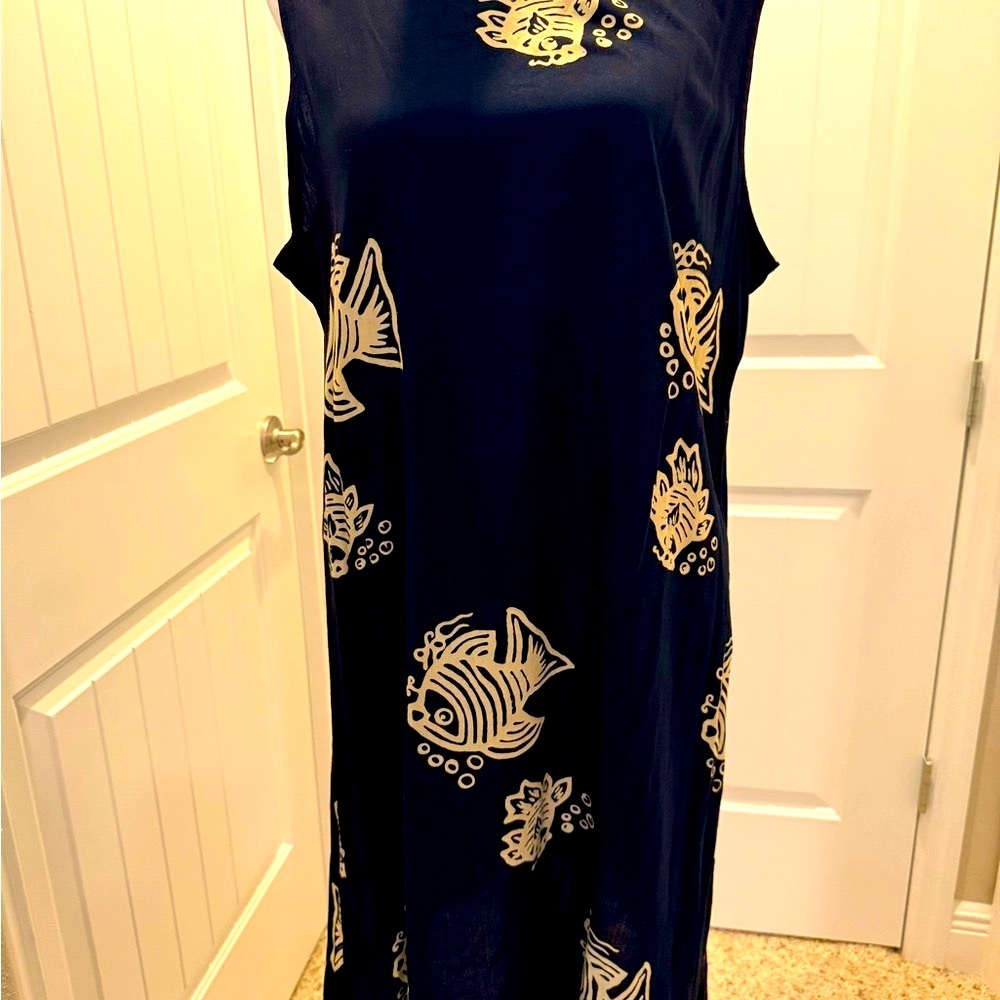 Blue Sleeveless Crew Neck Sundress for Resort Wear
